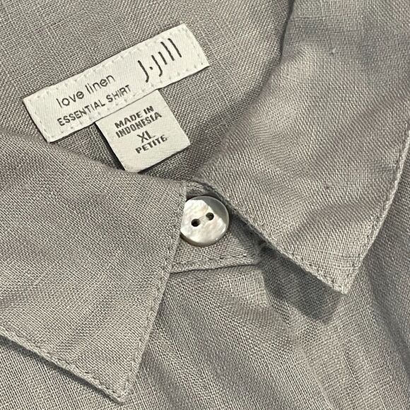 ~ J.Jill XLp Love Linen Essential Shirt Blouse Top Long Sleeve Button Gray PXL - Picture 2 of 10